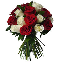 Flower Delivery to Mumbai on Birthday for your relatives including Red White Roses Bouquet 18 Flowers
