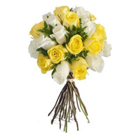 Place Online Order for Yellow White Roses Bouquet 24 Flowers to Akola.