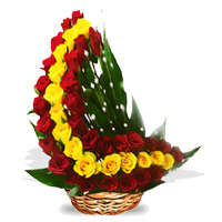 New Year Flowers in Mumbai that includes Red Yellow Roses Arrangement 45 Flowers to Mumbai