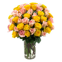 Send Friendship Day Flowers. Send Yellow Pink Roses Vase 50 Flowers Online Mumbai