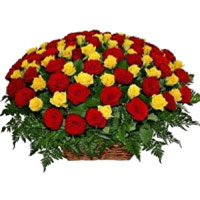 Order Online Red Yellow Roses Basket 100 Flowers in Mumbai with Free Rakhi