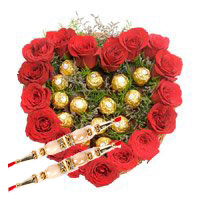 Rakhi Gifts to Mumbai with Heart Of 16 Pcs Ferrero Roacher N 18 Red Roses