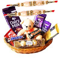 Rakhi Gift Delivery in Mumbai incuding of Exotic Chocolate Basket With 6 Inch Teddy