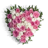 Order Online Pink White Roses Heart 50 Flowers for Friendship Day to Mumbai