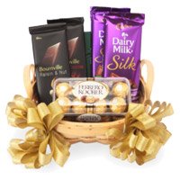 Best Christmas Gifts in Mumbai. Silk, Bournville and Ferrero Rocher Basket of Chocolates in Mumbai