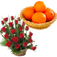 Christmas Gifts to Mumbai additionally of 20 Fresh Red Roses Basket with 12 pcs Orange Fresh Fruits in Mumbai