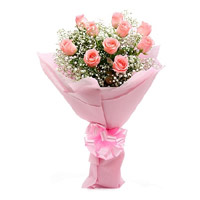Buy Online Pink Roses Crepe 15 Flowers to Mumbai on New Year