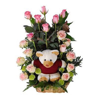 Flower Delivery in Mumbai : Pink Roses with Teddy to Mumbai