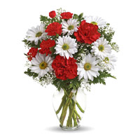 Deliver Christmas Flowers in Mumbai along with White Gerbera Red Carnation Flowers in Vase in Mumbai