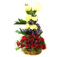 Online Rakhi and FLowers to Mumbai. Red Rose Yellow Carnation Basket