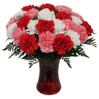 Send New Year Flowers in Mumbai Same Day Delivery with Red Pink White Carnation Vase 24 Flower to Nashik