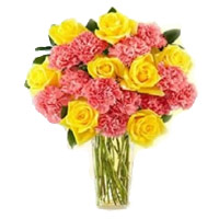 Send Diwali Flowers to Mumbai containing Pink Carnation Yellow Rose in Vase 24 Flowers