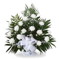 Send Diwali Flowers Online Delivery of White Carnation Basket 18 Flowers to Mumbai