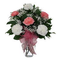Pink White Carnation in Vase of 12 Diwali Puja Flowers to Mumbai Same Day Delivery