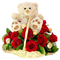 Best Christmas Gifts to Mumbai and 12 Red Roses, and 9 Inch Teddy Basket with 10 Ferrero Rocher to Pune