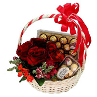 Online Gifts Delivery to Mumbai contain 12 Red Roses in Mumbai for New Year, 40 Pcs Ferrero Rocher Basket to Mumbai