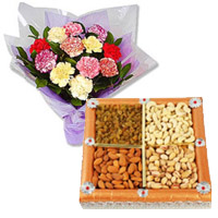 Mother's Day Gifts to Mumbai : Deliver 12 Mixed Carnation With 1/2 Kg Dry Fruits to Mumbai