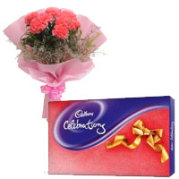 Send 6 Pink Carnation, Cadbury Celebration Pack Chocolate to Mumbai