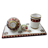 Christmas Gifts to Mumbai including Clock and Pen Holder in Marble