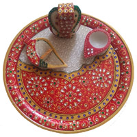 Buy Exclusive Diwali Gifts to Mumbai to Send Marble Pooja Thali With Other Items
