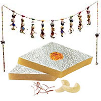 Diwali Gifts in Mumbai available to decorate your home incuding Door Hanging Bandhanwar with 500gm Kaju Katli