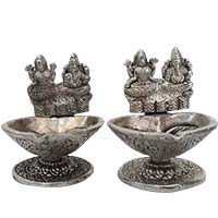 Diwali Gifts Delivery in Mumbai delivers Pair of Two Aluminium Diya with Ganesh Lakshmi