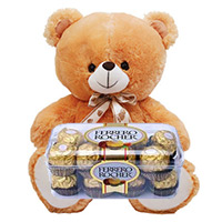 Best Christmas Chocolates to Navi Mumbai that is 16 Pieces Ferrero Rocher Chocolates in Mumbai with 6 inch Teddy