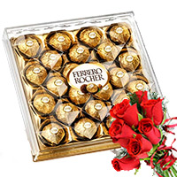 Diwali Gifts to Mumbai including 24 Pieces with 6 Red Rose Bunch and Ferrero Rocher Chocolates to Vashi