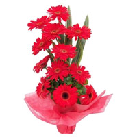 New Year Flowers Delivers Flowers in Mumbai Red Gerbera Basket 12 Flowers to Mumbai