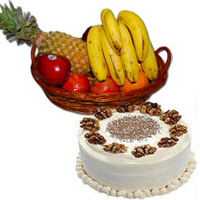 Buy New Year Gifts to Nagpur having 1 Kg Fresh Fruits Basket with 500 gm Vanilla Cakes to Mumbai.