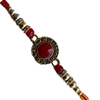 Red Single Stone Rakhi with Roli Tikka