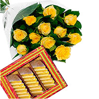 Order Mother's Day Gifts to Mumbai : 1 kg Kaju Katli and 12 Yellow Roses Flowers in Mumbai