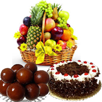 Buy Christmas Gift in Nashik that including 1 Kg Fresh Fruits with 1 Kg Gulab jamun & 1 Kg Round Black Forest Cake in Mumbai Online