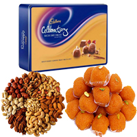 Durga Puja Gifts in Mumbai to Deliver 1 Kg Motichoor Ladoo with 1 Celebration pack & 1 Kg Dry Fruits