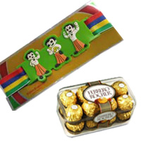 Chota Bheem Band Rakhi and 16 pcs Ferrero Roacher with Roli Tikka