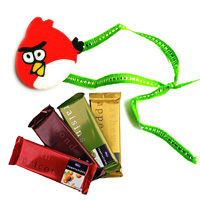 Angry Bird Rakhi and 4 Cadbury Temptation Bar with Roli Tikka