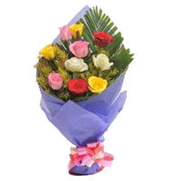 Best Mixed Roses Bouquet in Crepe 10 Flowers to Mumbai. Online New Year Flowers to Mumbai