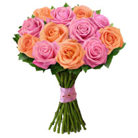 Diwali Flowers Delivery Pune also Order for Peach Pink Rose Bouquet 12 Flowers in Mumbai