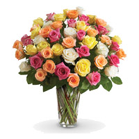 Deliver Rakhi with Mixed Roses Vase 36 Flowers to Mumbai Online