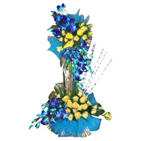 Send Online 15 Orchids 50 Roses Flower Arrangement to Mumbai on Friendship Day