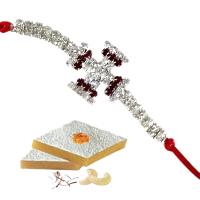 Stone Rakhi 001 and 250 gm Kaju Katli with Roli Tikka