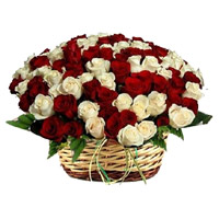 Online Flower Delivery of Red White Roses Basket 50 Flowers in Mumbai for Friendship Day