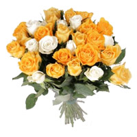 Send Diwali Flowers to Ahmednagar comprising Orange White Roses Bouquet 35 Flowers