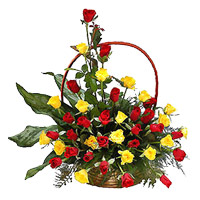 Get New Year Flowers Online to Mumbai for Friends that is Red Yellow Roses Basket 36 Flowers in Andheri