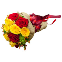 Red Yellow Roses Bouquet 12 Flowers. Fresh New Year Flower Delivery in Mumbai