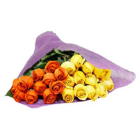 Order Yellow Orange Roses Bouquet 24 Flowers to Mumbai, Bhaidooj Flowers to Mumbai