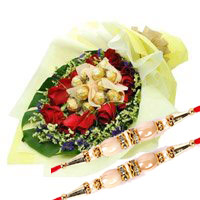 Rakhi gifts to Mumbai with 12 Red Roses 10 Ferrero Rocher Bouquet in Mumbai