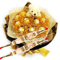 Rakhi Gifts to Mumbai of 16 Pcs Ferrero Rocher 6 Inch Teddy Bouquet in Mumbai